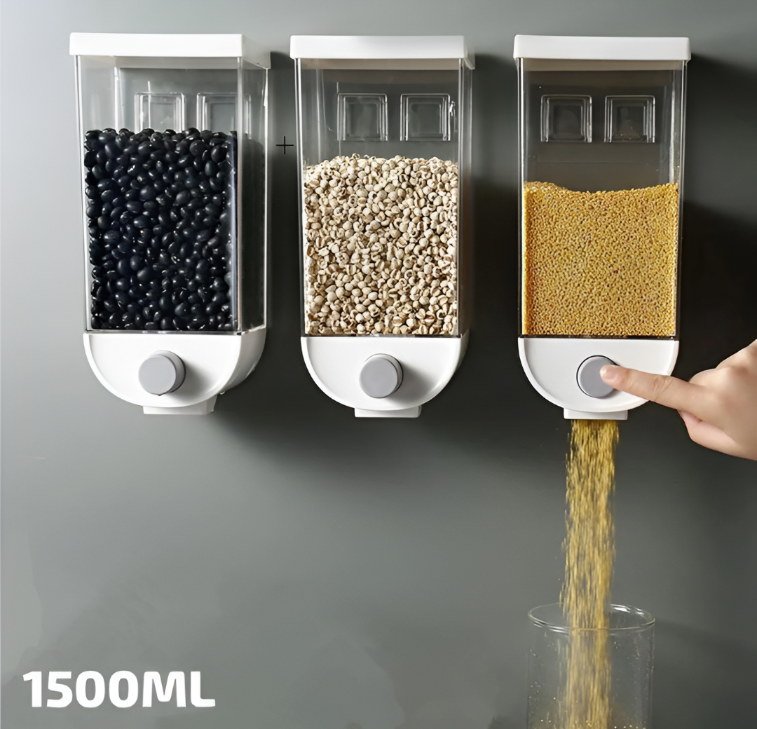 Wall Mounted Dry Food Dispenser 1500ML | Cereal, Rice & Grain Storage Container
