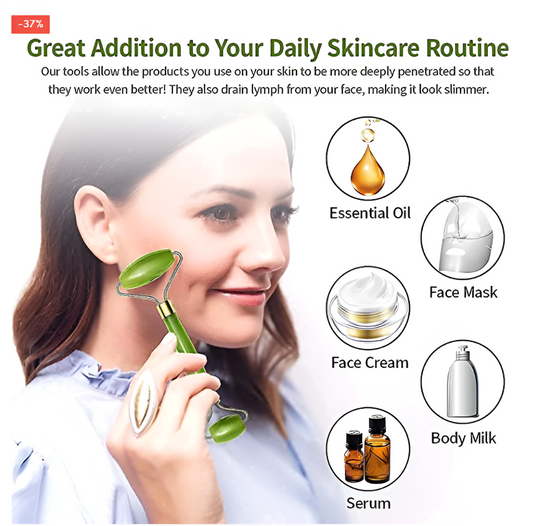 Natural Jade 2-in-1 Facial Roller & Gua Sha Massage Tool Set
