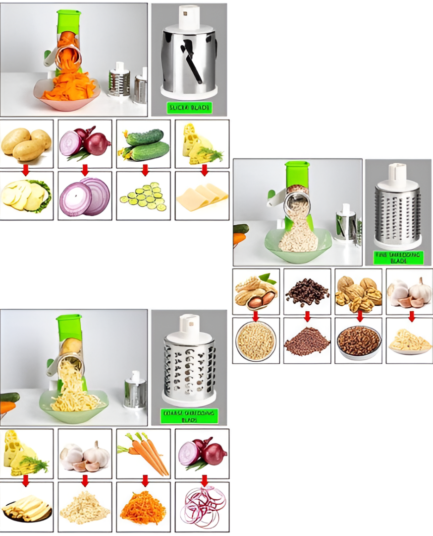 3-in-1 Manual Rotary Vegetable Slicer & Grater