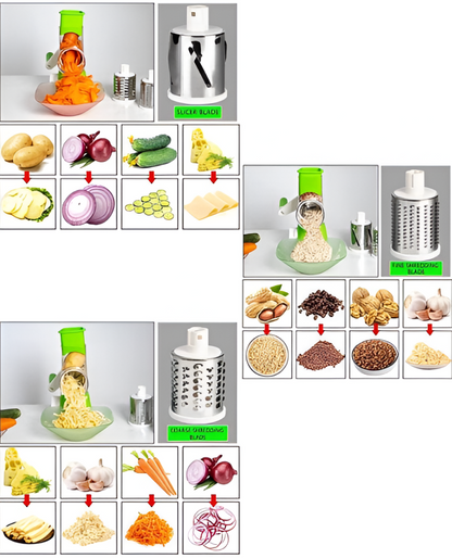 3-in-1 Manual Rotary Vegetable Slicer & Grater