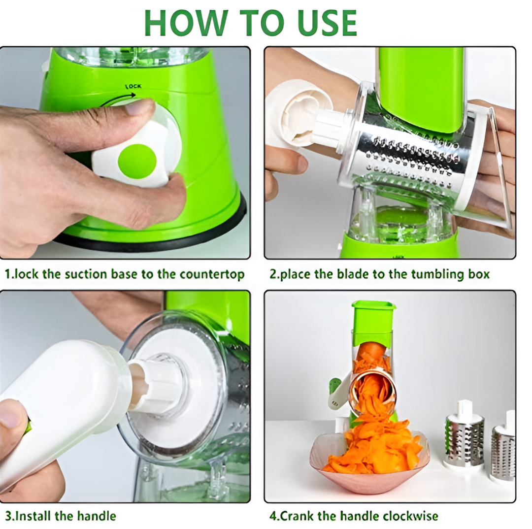 3-in-1 Manual Rotary Vegetable Slicer & Grater